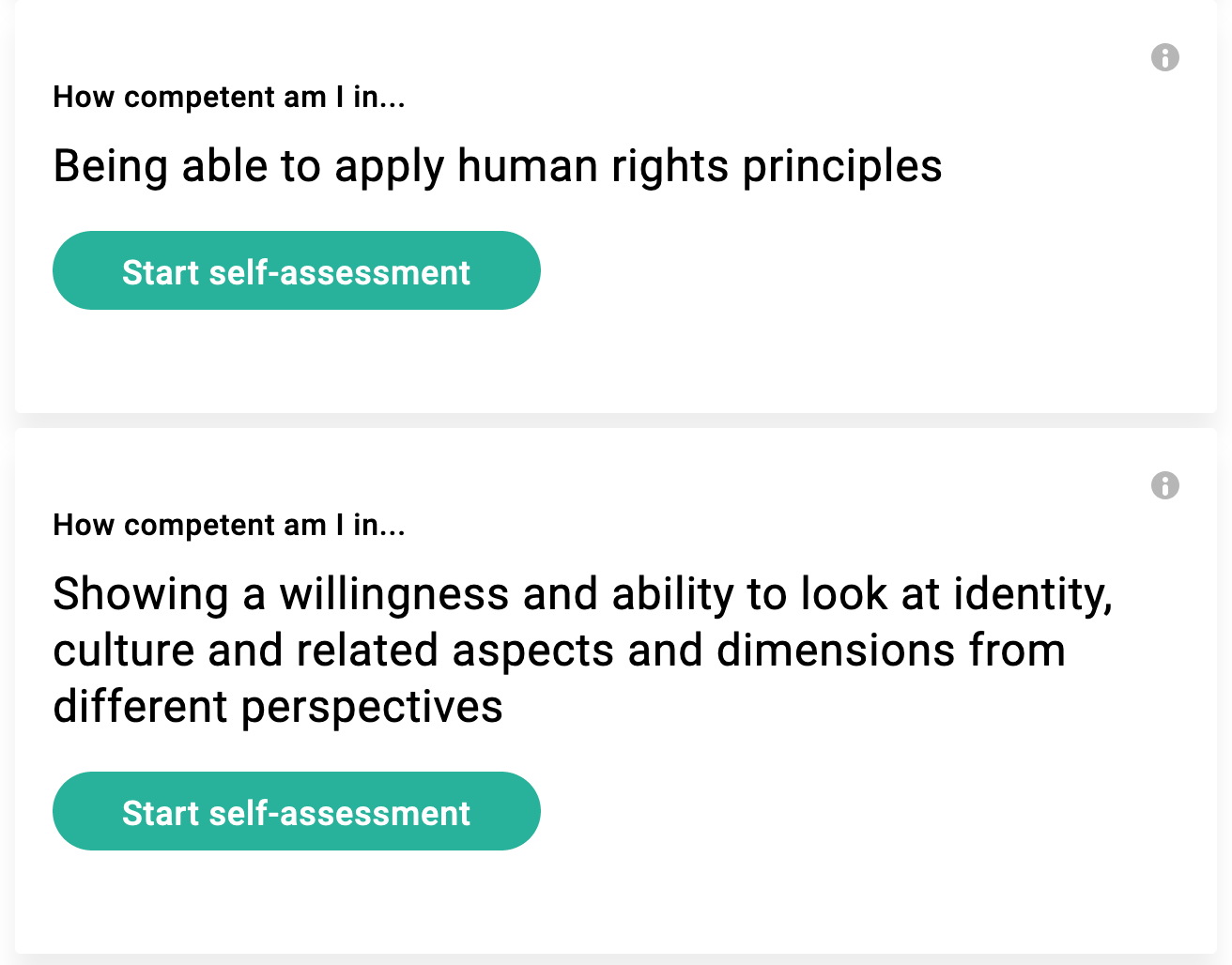 Screenshot of a competence self-assessment view